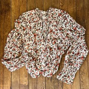 Free People meant to be blouse Floral Print puff long sleeve Women's Top NWOT